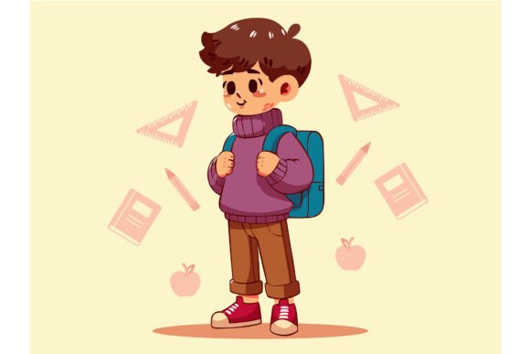 Cartoon Boy with a Backpack: A Versatile Illustration for Back to School and Beyond