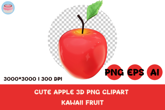 Cute Apple 3D PNG Clipart L Kawaii Fruit: A Versatile Design Asset for Creative Projects