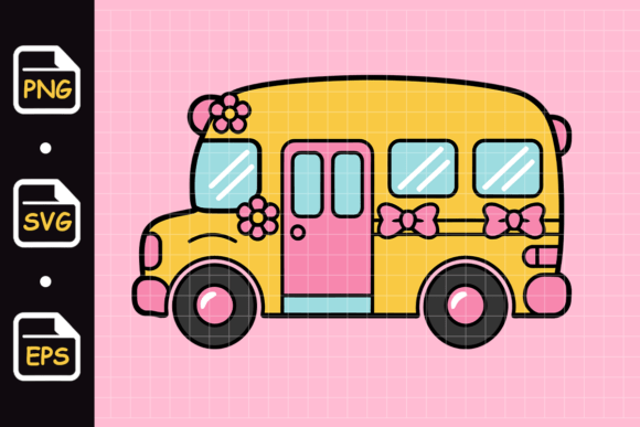 Cute Yellow School Bus with Pink Flowers: A Versatile Design for Creative Projects