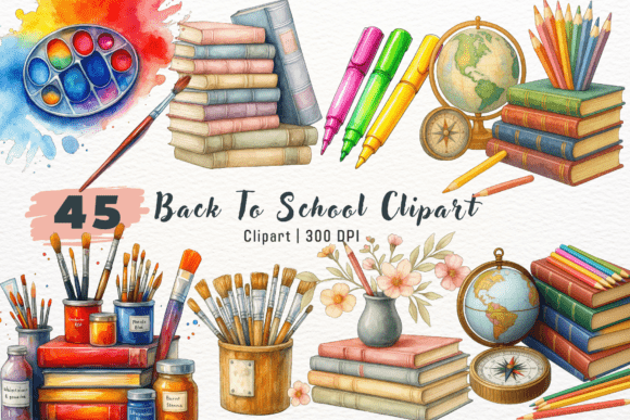 Enhancing Educational Creativity with School Supplies Watercolor Clipart