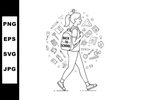 Girl Walking with Backpack Back to School: A Versatile Illustration for Educational and Creative Use