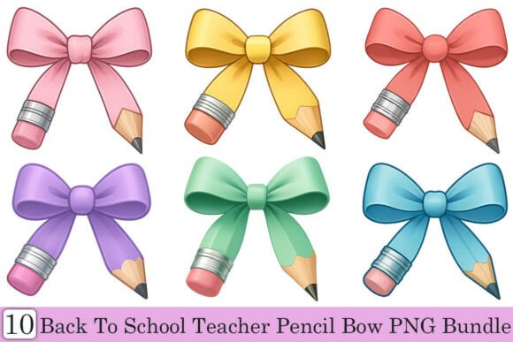School Teacher Pencil Bow Clipart Bundle