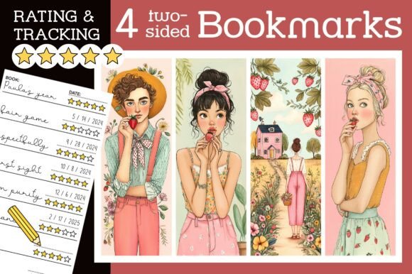 Strawberry Bookmark Summer Book Club PNG