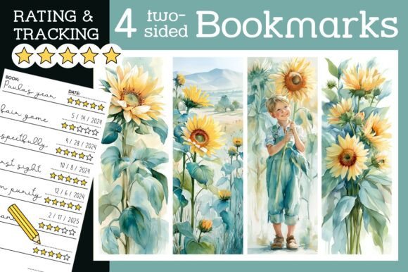 Sunflower Bookmark PNG for Creative Use